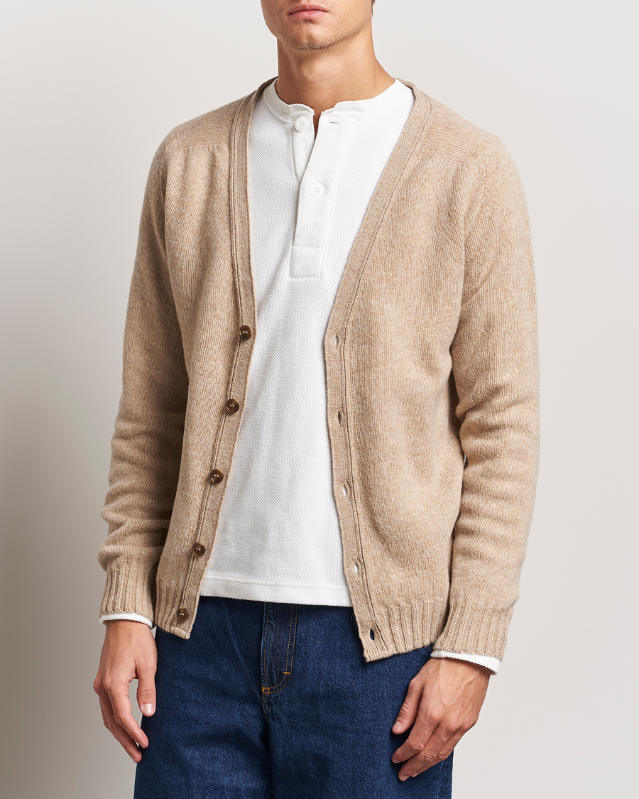 Herre | Gensere | Harley Of Scotland | Supersoft Lambswool Cardigan Oatmilk