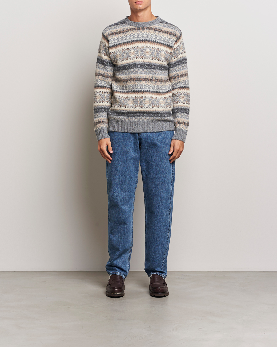 Herre | Gensere | Harley Of Scotland | Supersoft Lambswool Fairisle Crewneck Grey
