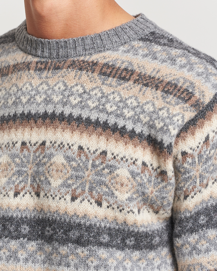 Herre | Gensere | Harley Of Scotland | Supersoft Lambswool Fairisle Crewneck Grey
