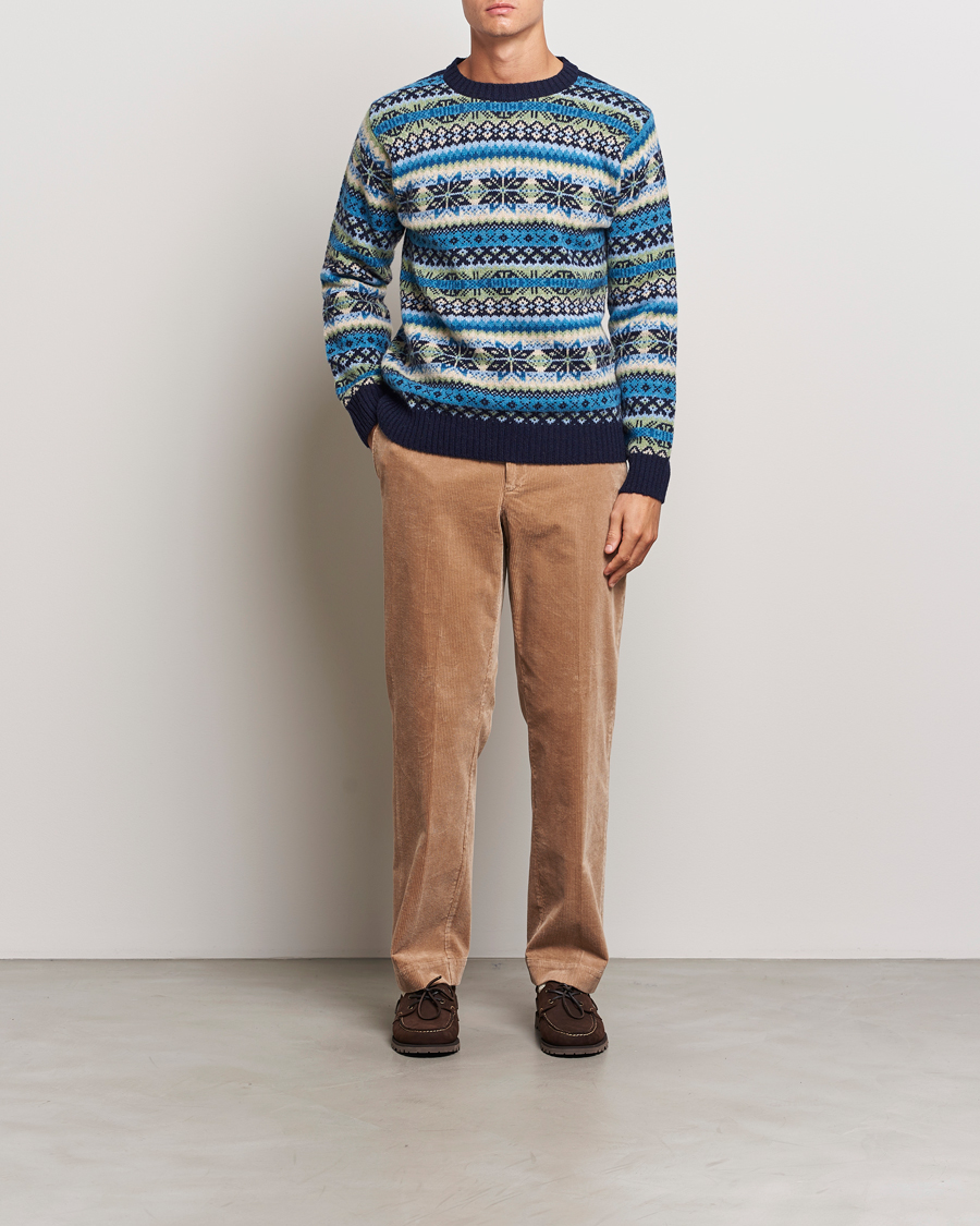 Herre | Gensere | Harley Of Scotland | Supersoft Lambswool Fairisle Crewneck Navy