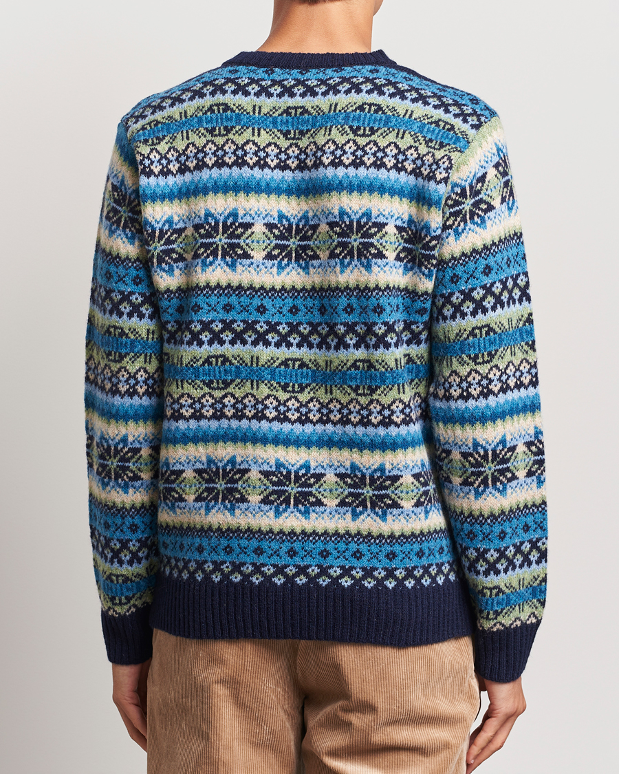 Herre | Gensere | Harley Of Scotland | Supersoft Lambswool Fairisle Crewneck Navy