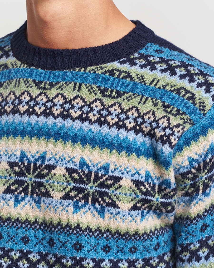 Herre | Gensere | Harley Of Scotland | Supersoft Lambswool Fairisle Crewneck Navy