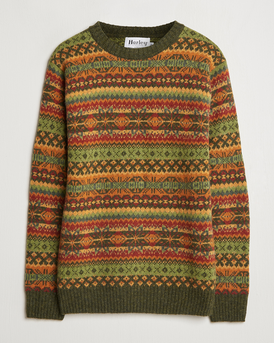 Herre | Gensere | Harley Of Scotland | Supersoft Lambswool Fairisle Crewneck Green