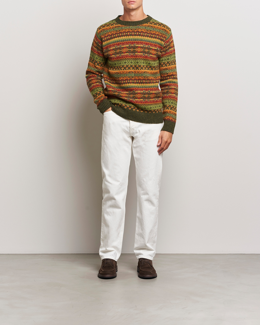 Herre | Gensere | Harley Of Scotland | Supersoft Lambswool Fairisle Crewneck Green