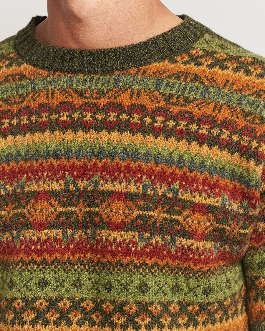 Herre | Gensere | Harley Of Scotland | Supersoft Lambswool Fairisle Crewneck Green