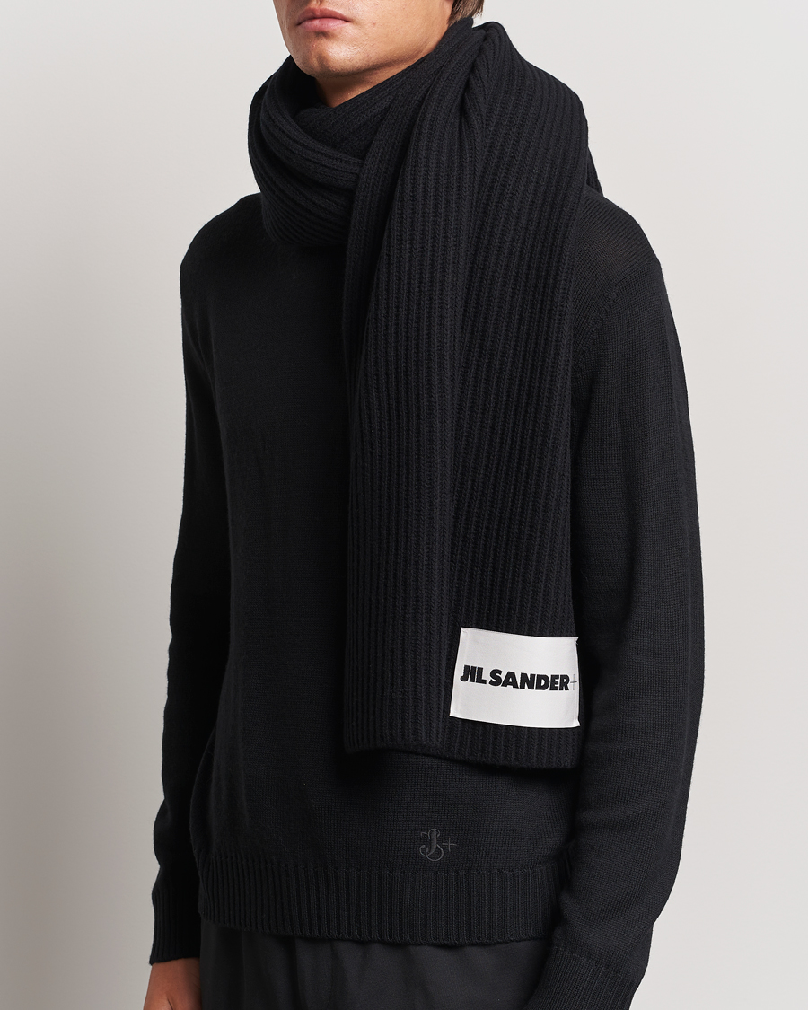 Herre | Jil Sander Merino Wool Rib Scarf Black | Jil Sander | Merino Wool Rib Scarf Black