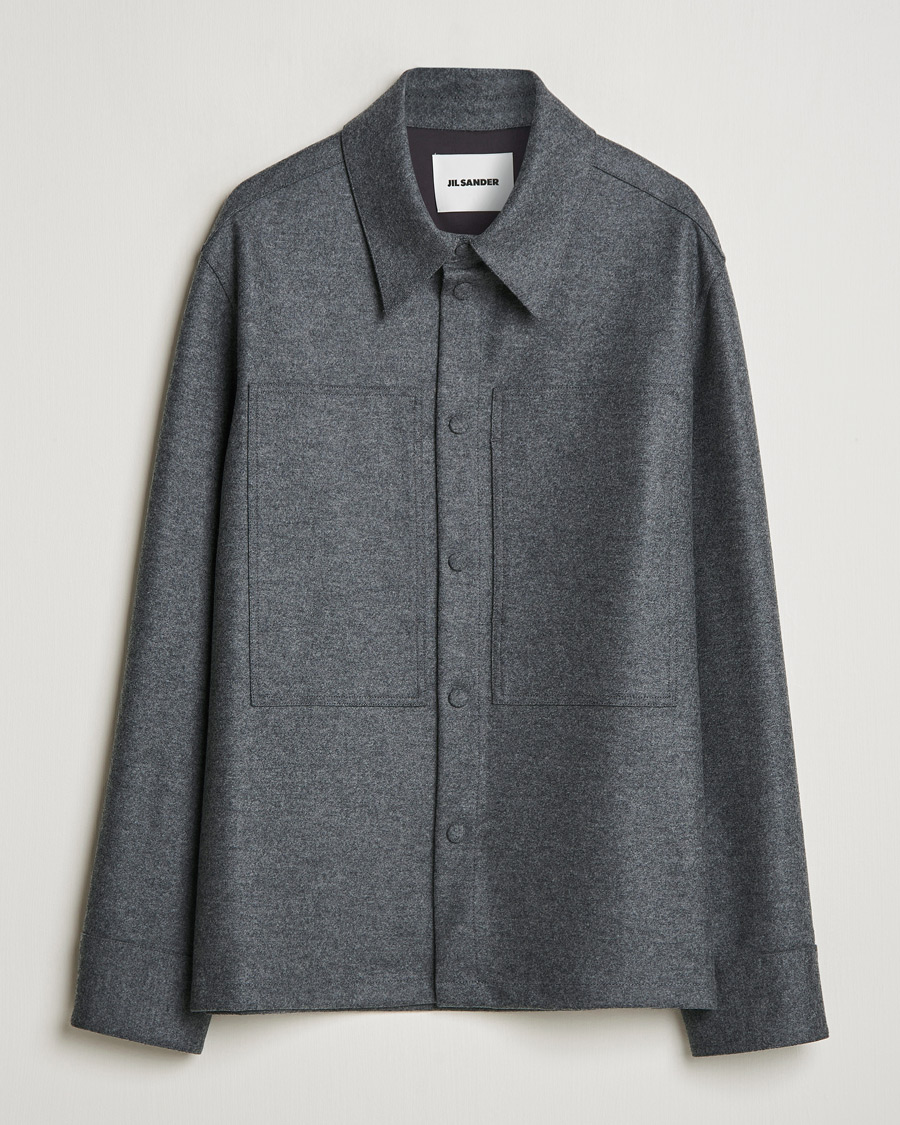 Herre | Skjorter | Jil Sander | Wool Flannel Overshirt Grey Melange
