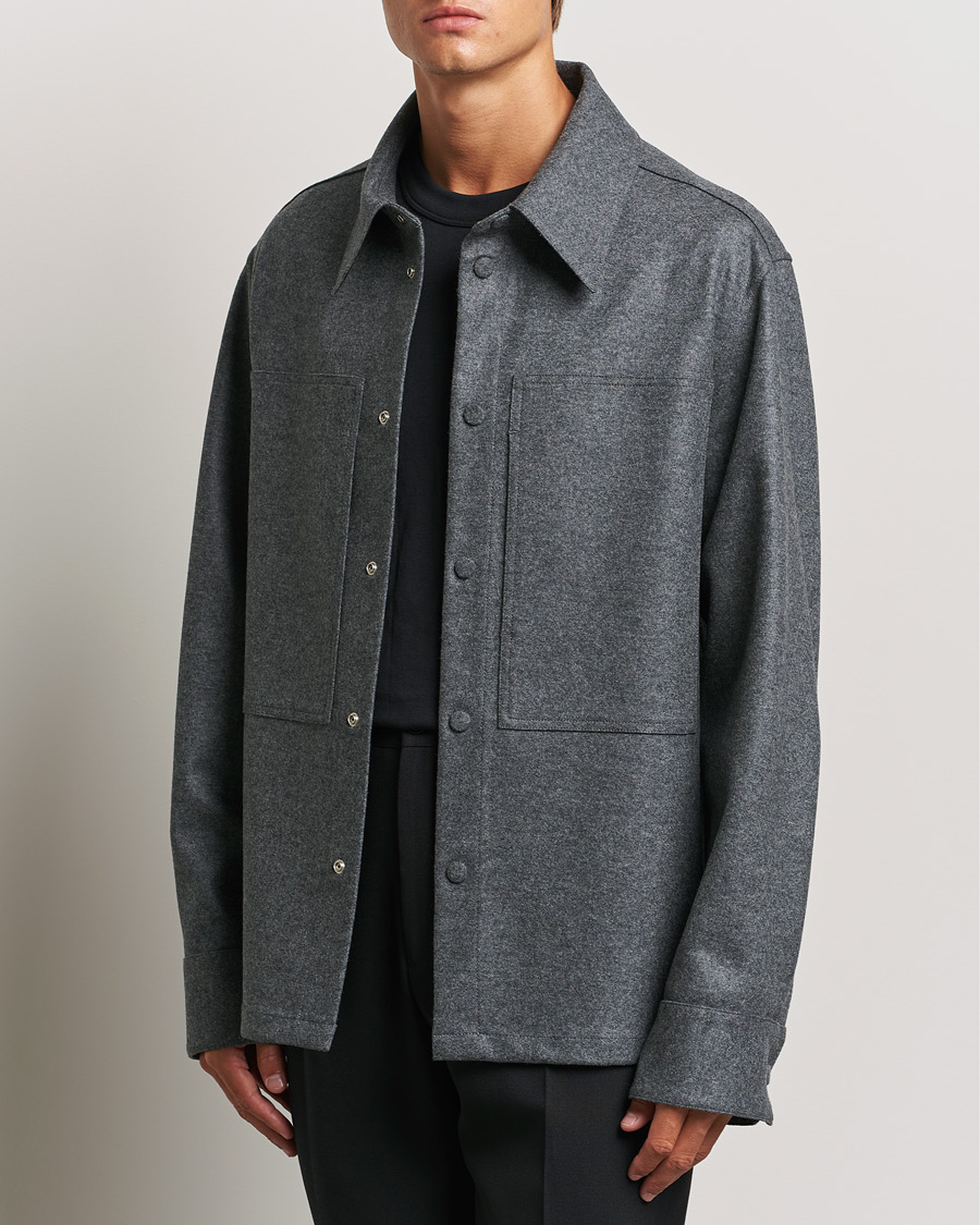 Herre | Skjorter | Jil Sander | Wool Flannel Overshirt Grey Melange