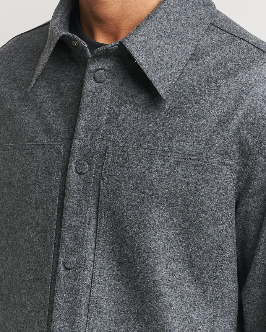 Herre | Skjorter | Jil Sander | Wool Flannel Overshirt Grey Melange