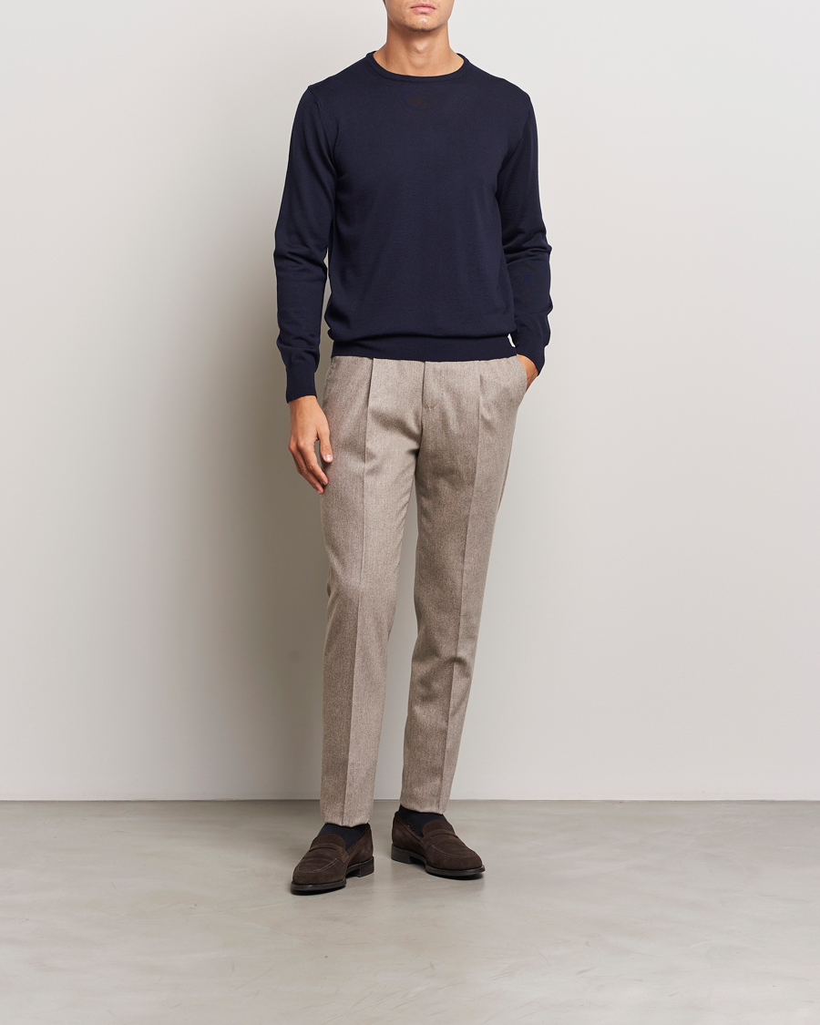 Herre | Gensere | Morgano | Extra Fine Merino Wool Crewneck Navy