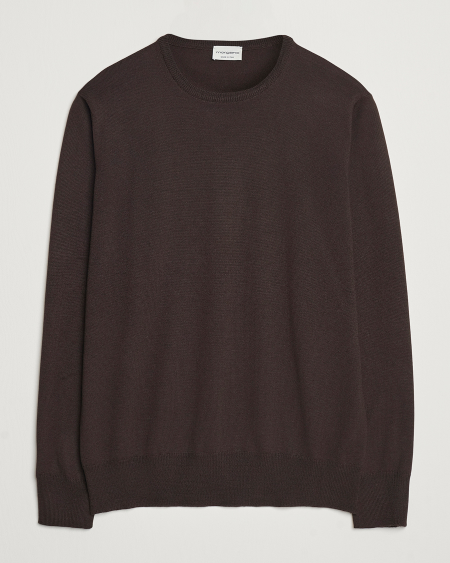 Herre | Gensere | Morgano | Extra Fine Merino Wool Crewneck Dark Brown