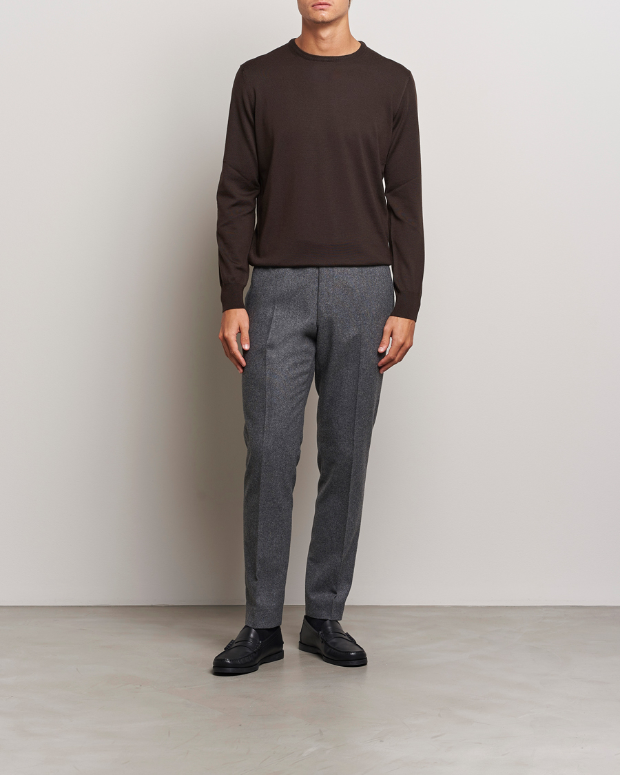Herre | Gensere | Morgano | Extra Fine Merino Wool Crewneck Dark Brown