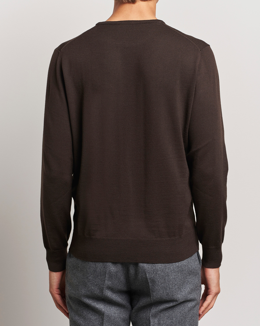 Herre | Gensere | Morgano | Extra Fine Merino Wool Crewneck Dark Brown