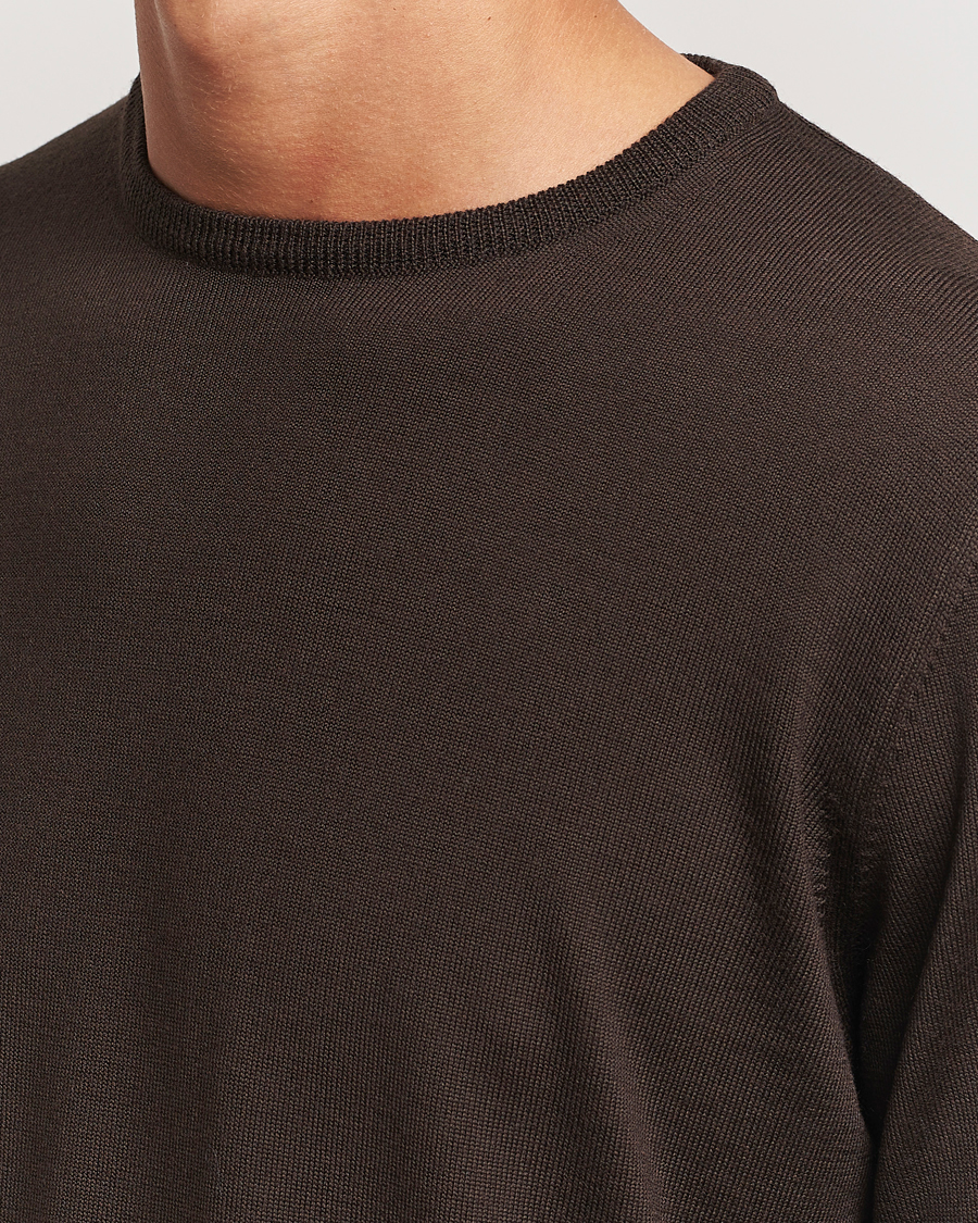 Herre | Gensere | Morgano | Extra Fine Merino Wool Crewneck Dark Brown