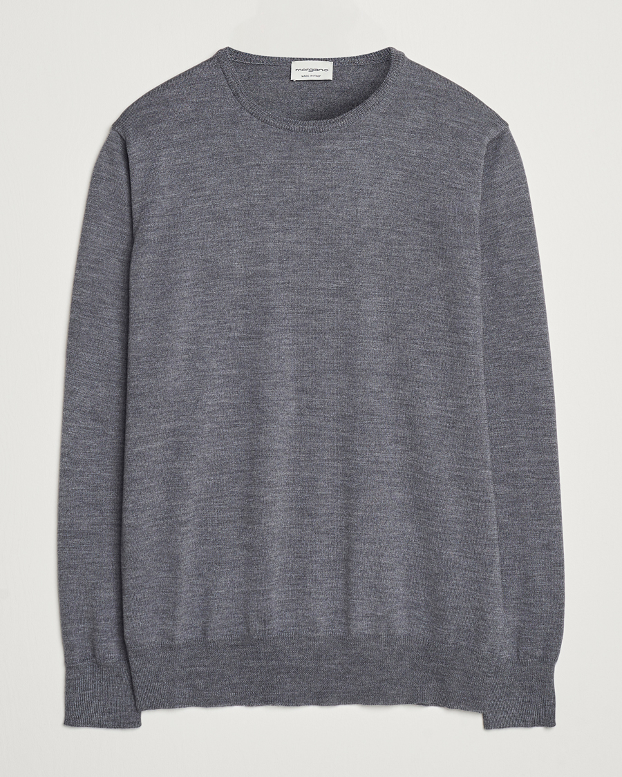Herre | Gensere | Morgano | Extra Fine Merino Wool Crewneck Mid Grey