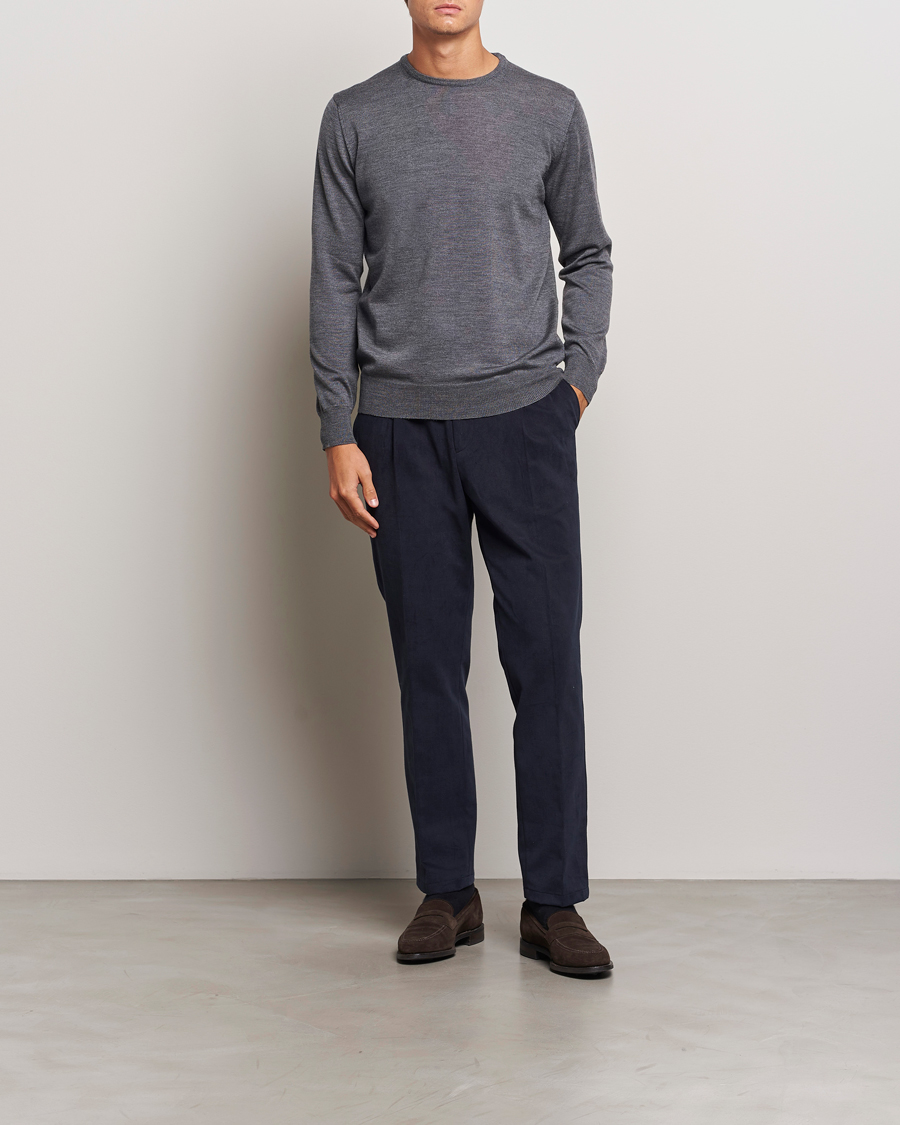 Herre | Gensere | Morgano | Extra Fine Merino Wool Crewneck Mid Grey