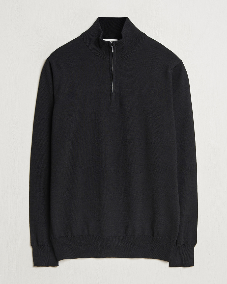 Herre | Gensere | Morgano | Extra Fine Merino Wool Half-Zip Black