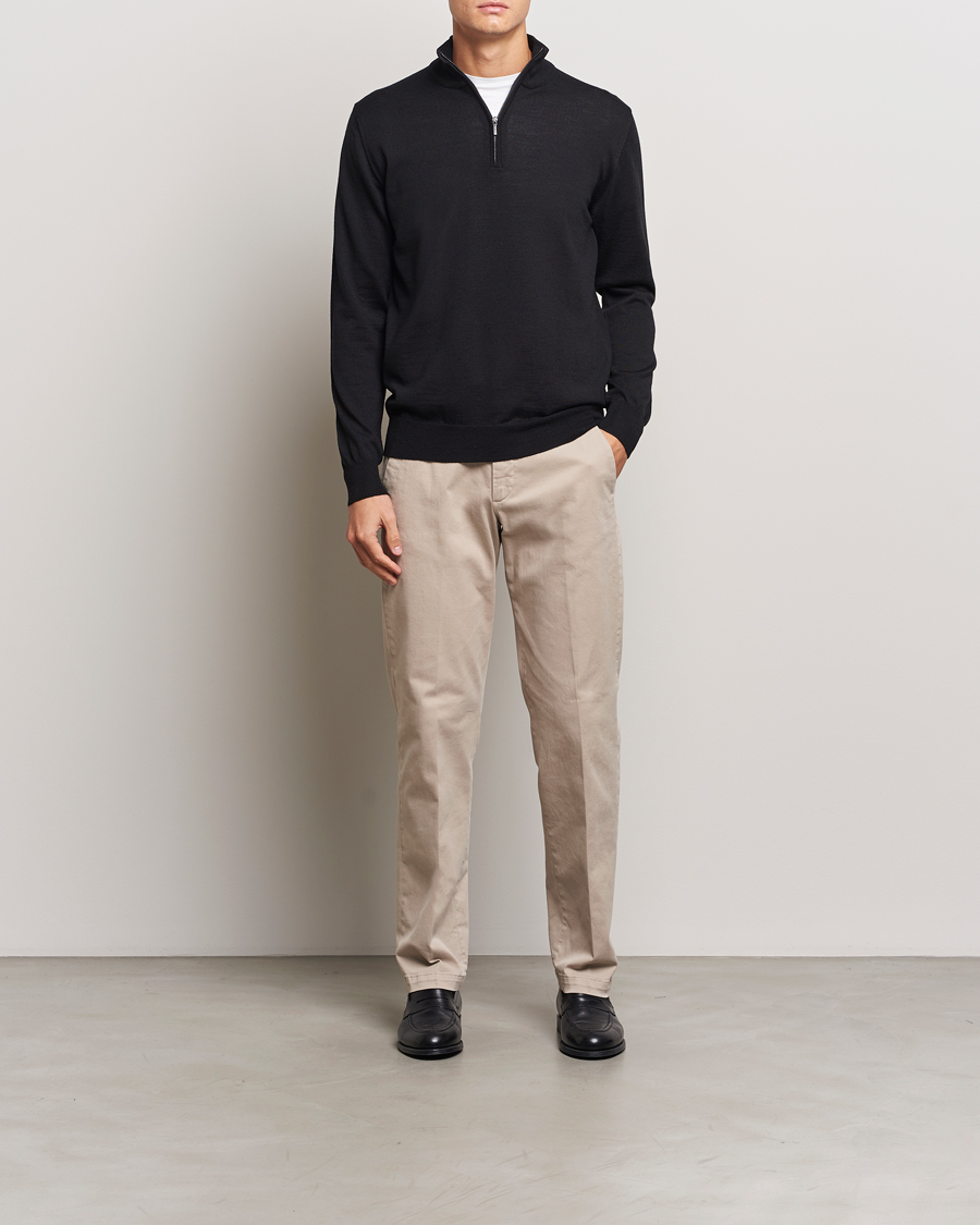 Herre | Gensere | Morgano | Extra Fine Merino Wool Half-Zip Black