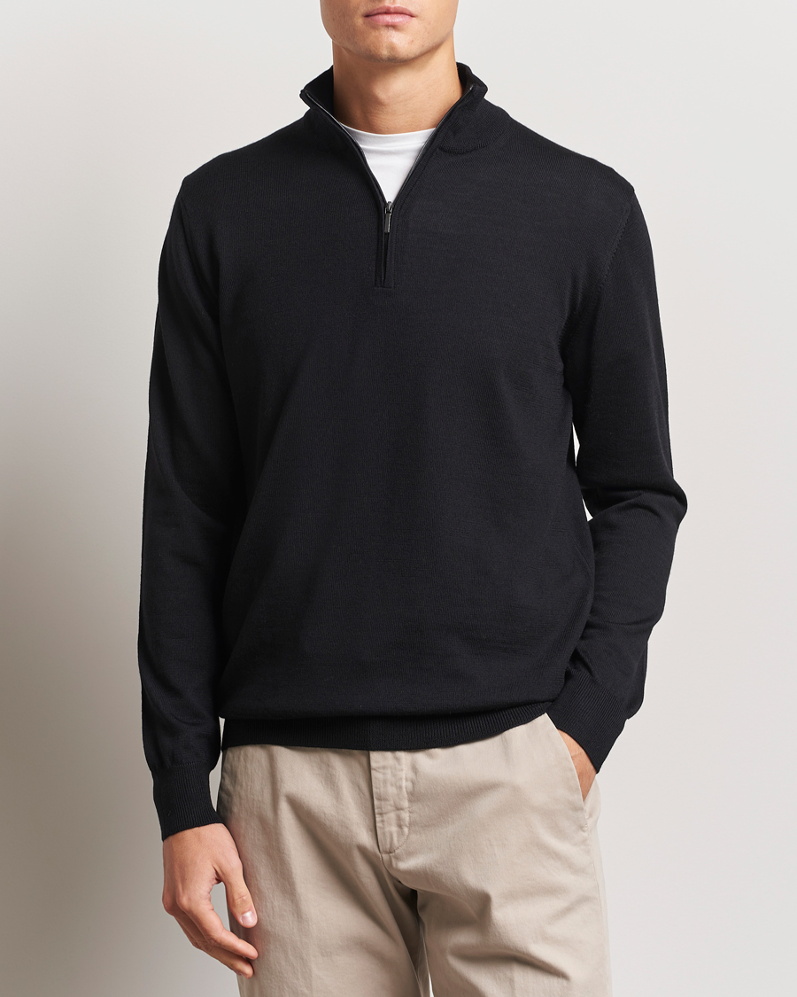 Herre | Gensere | Morgano | Extra Fine Merino Wool Half-Zip Black