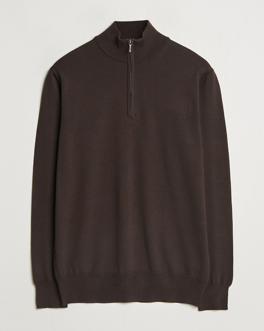 Herre | Gensere | Morgano | Extra Fine Merino Wool Half-Zip Dark Brown