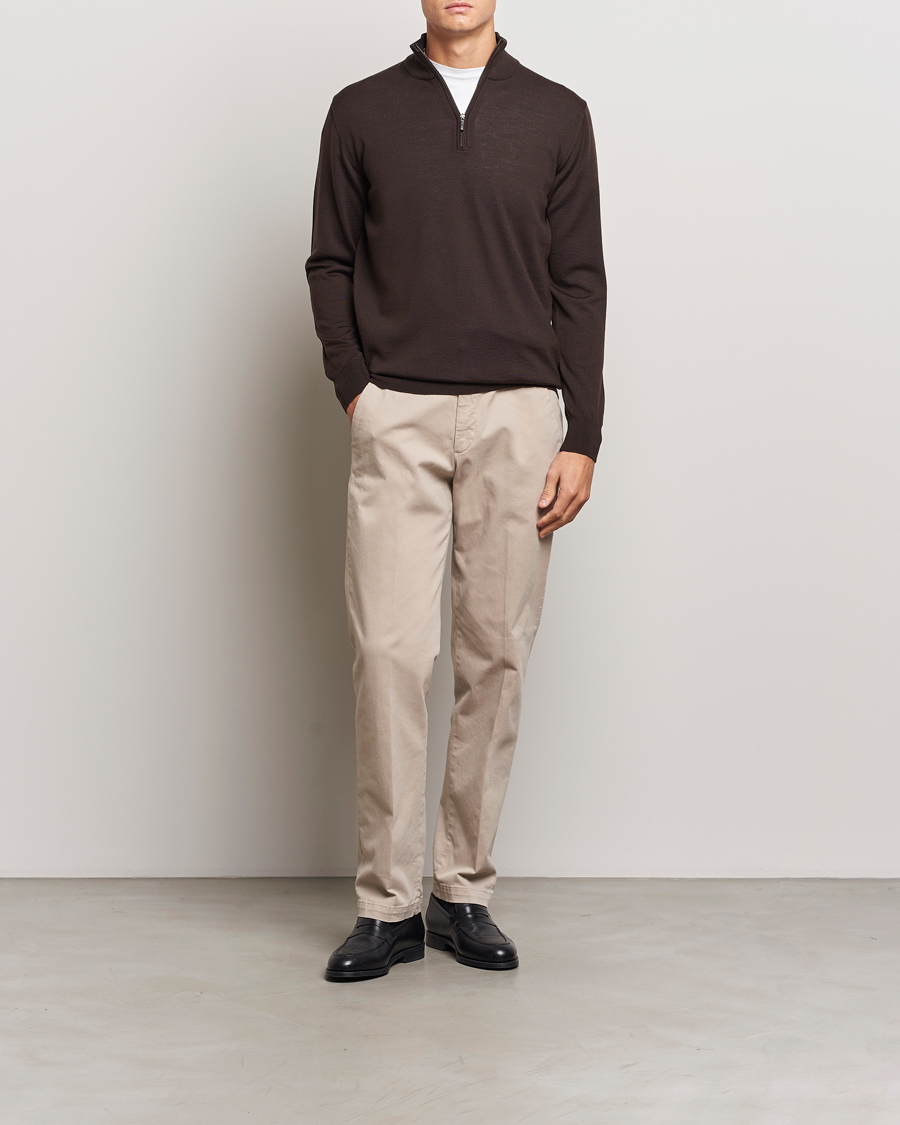 Herre | Gensere | Morgano | Extra Fine Merino Wool Half-Zip Dark Brown