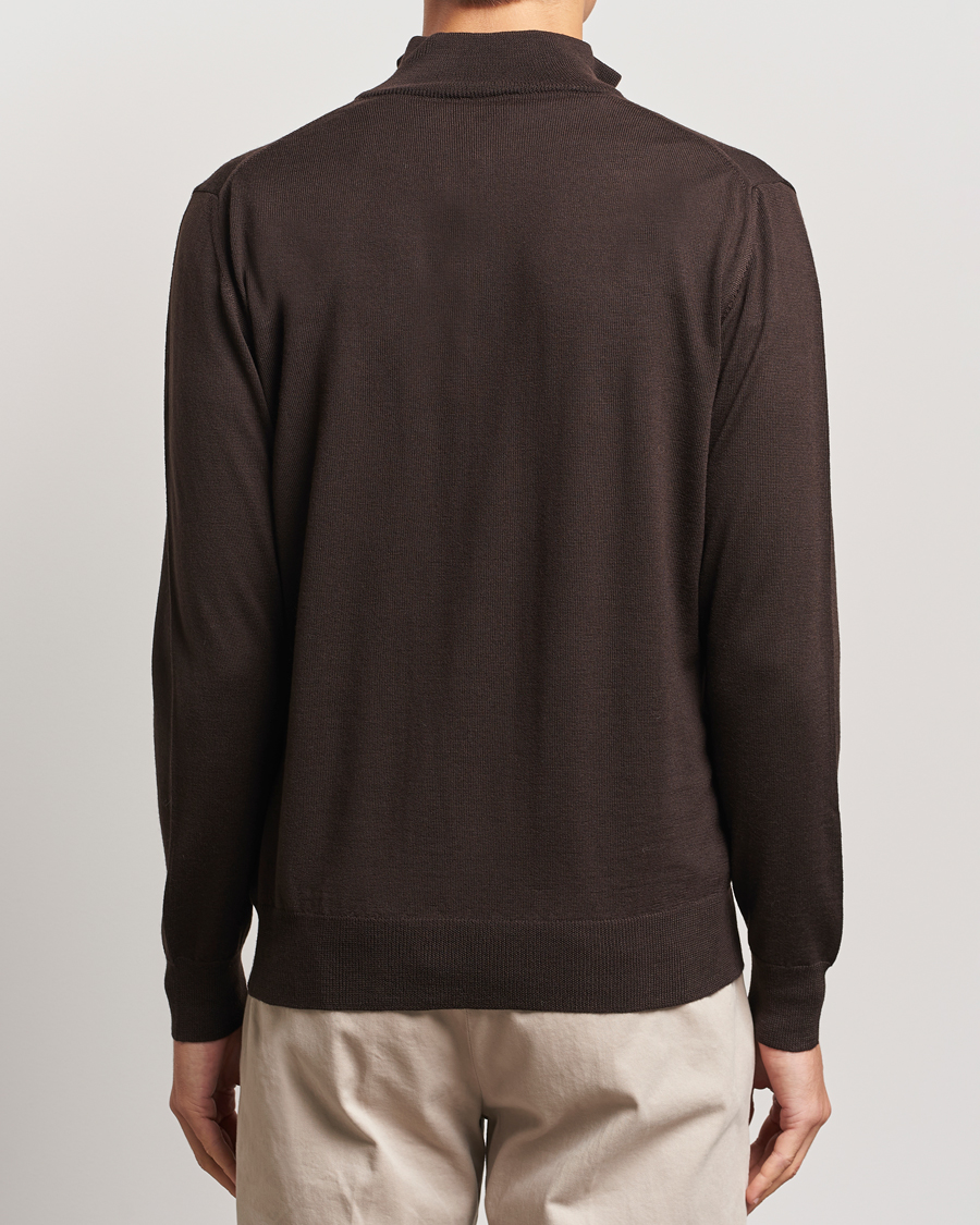 Herre | Gensere | Morgano | Extra Fine Merino Wool Half-Zip Dark Brown