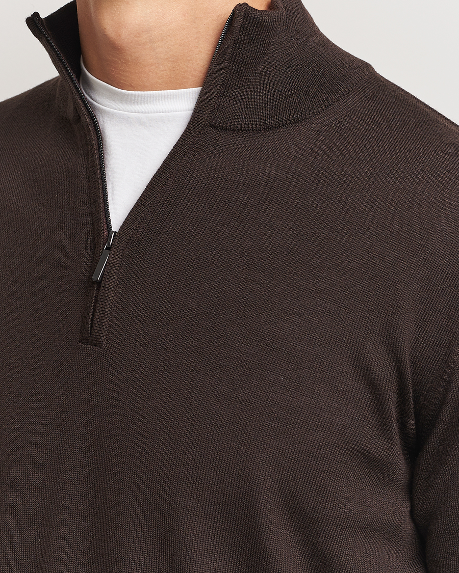 Herre | Gensere | Morgano | Extra Fine Merino Wool Half-Zip Dark Brown