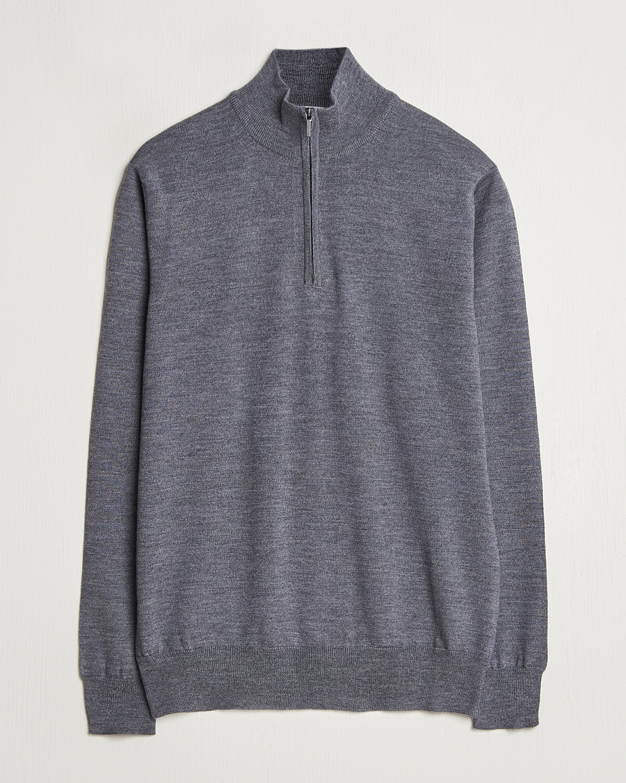 Herre | Gensere | Morgano | Extra Fine Merino Wool Half-Zip Mid Grey
