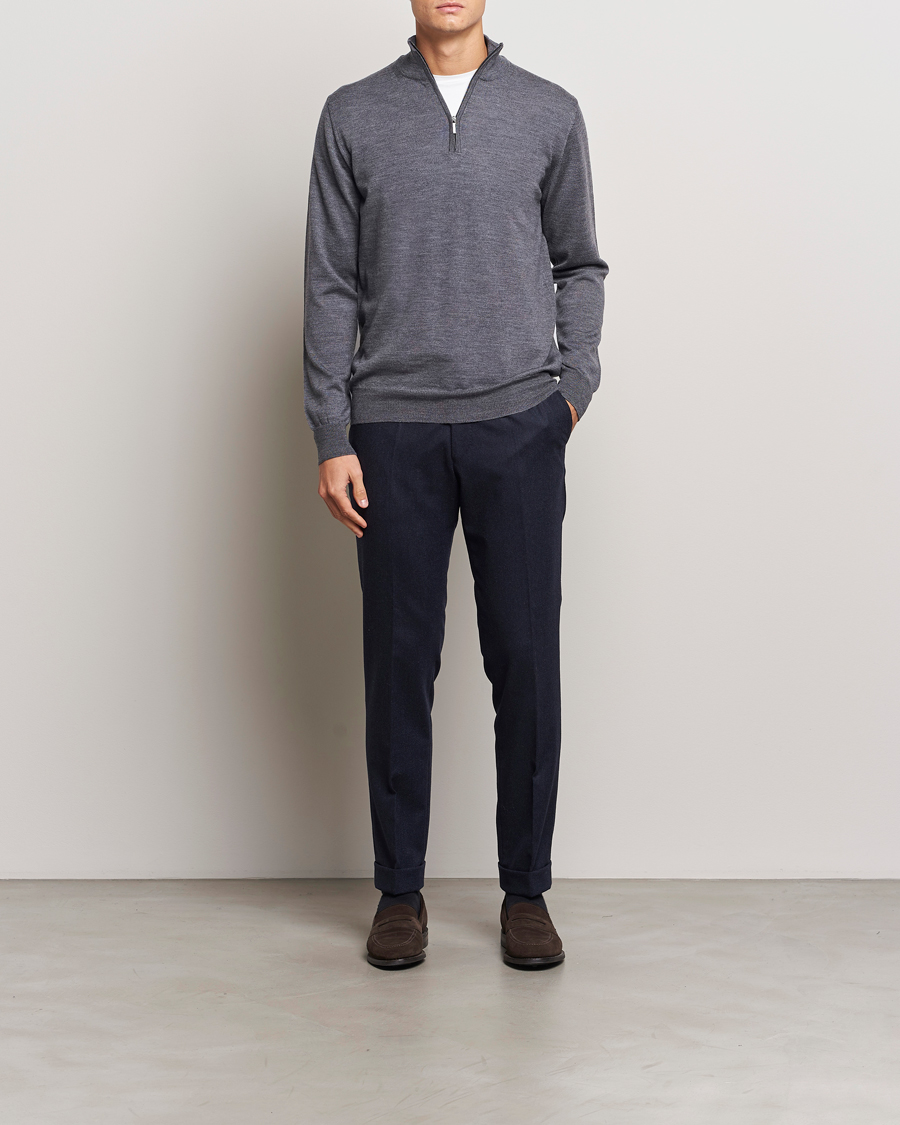 Herre | Gensere | Morgano | Extra Fine Merino Wool Half-Zip Mid Grey