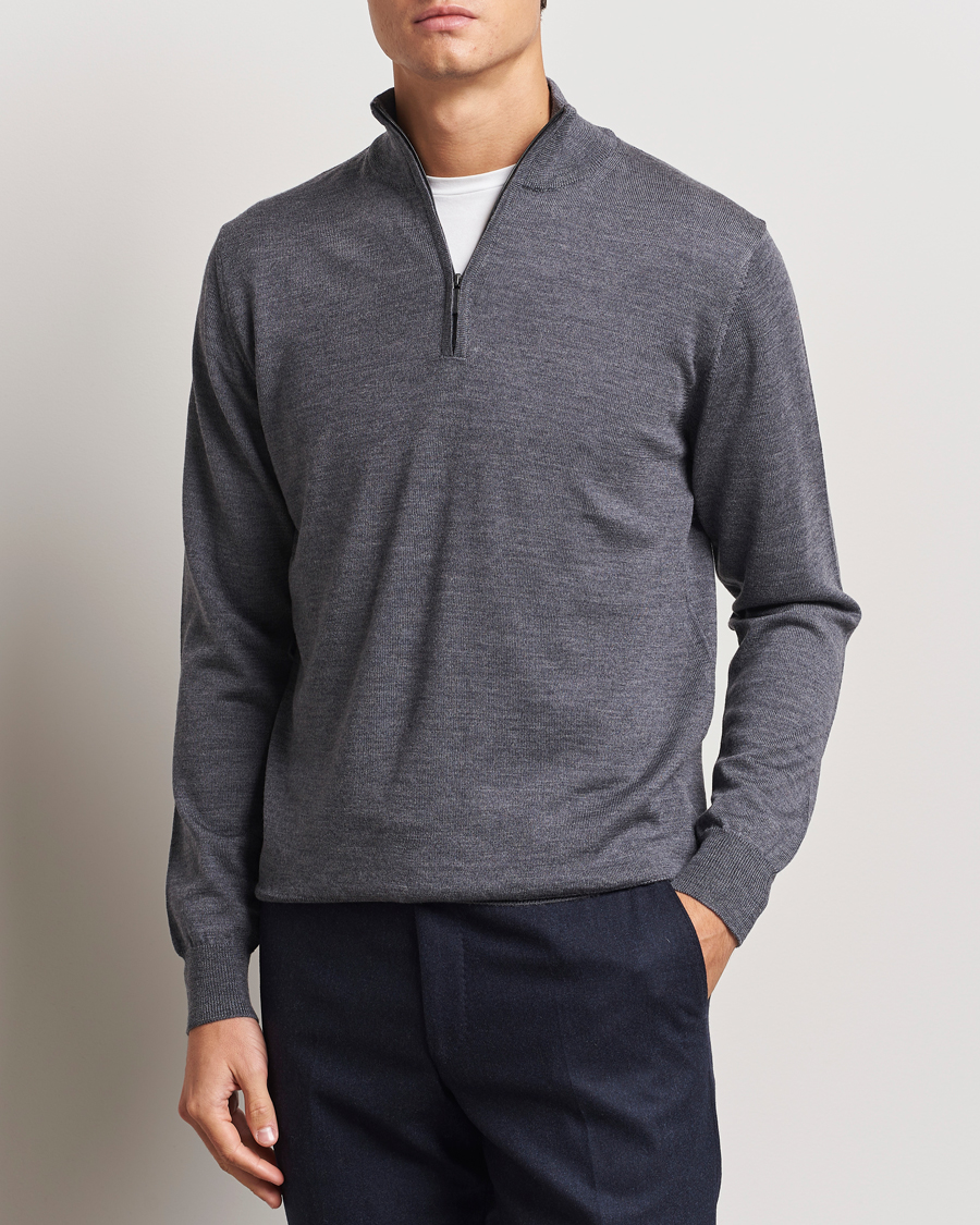 Herre | Gensere | Morgano | Extra Fine Merino Wool Half-Zip Mid Grey