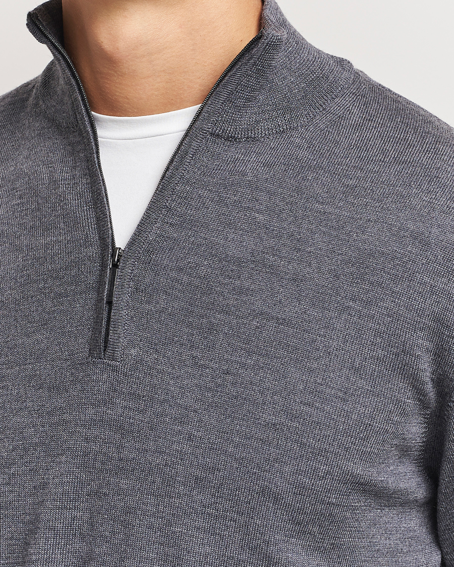Herre | Gensere | Morgano | Extra Fine Merino Wool Half-Zip Mid Grey