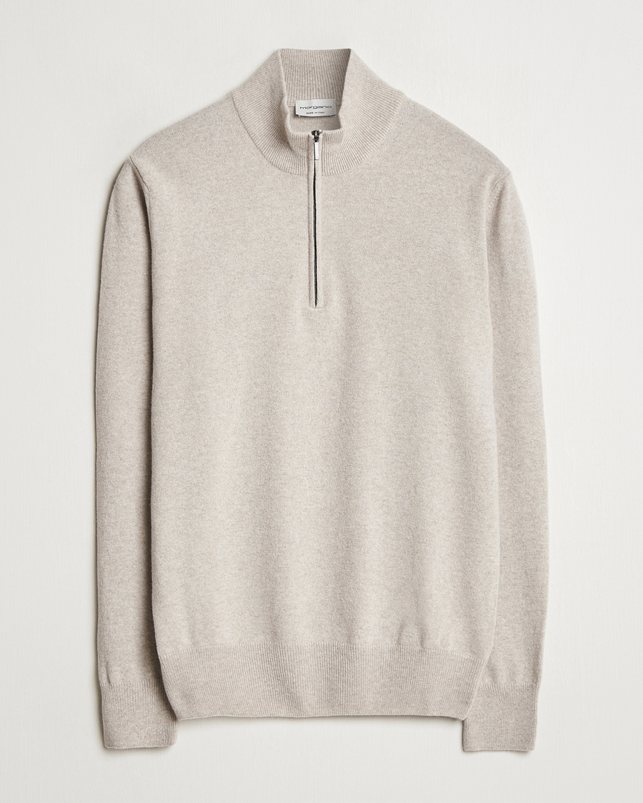 Herre | Gensere | Morgano | Wool/Cashmere Half-Zip Beige