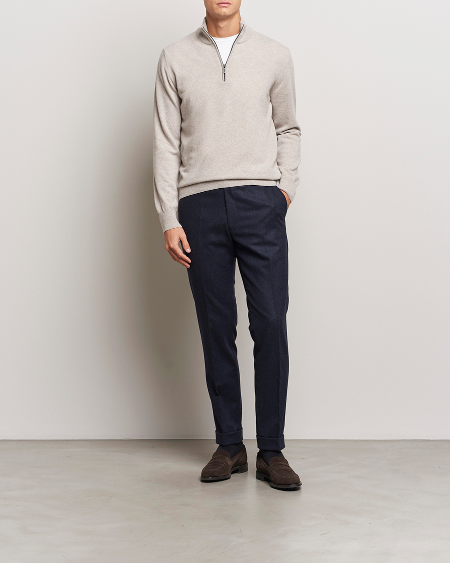Herre | Gensere | Morgano | Wool/Cashmere Half-Zip Beige