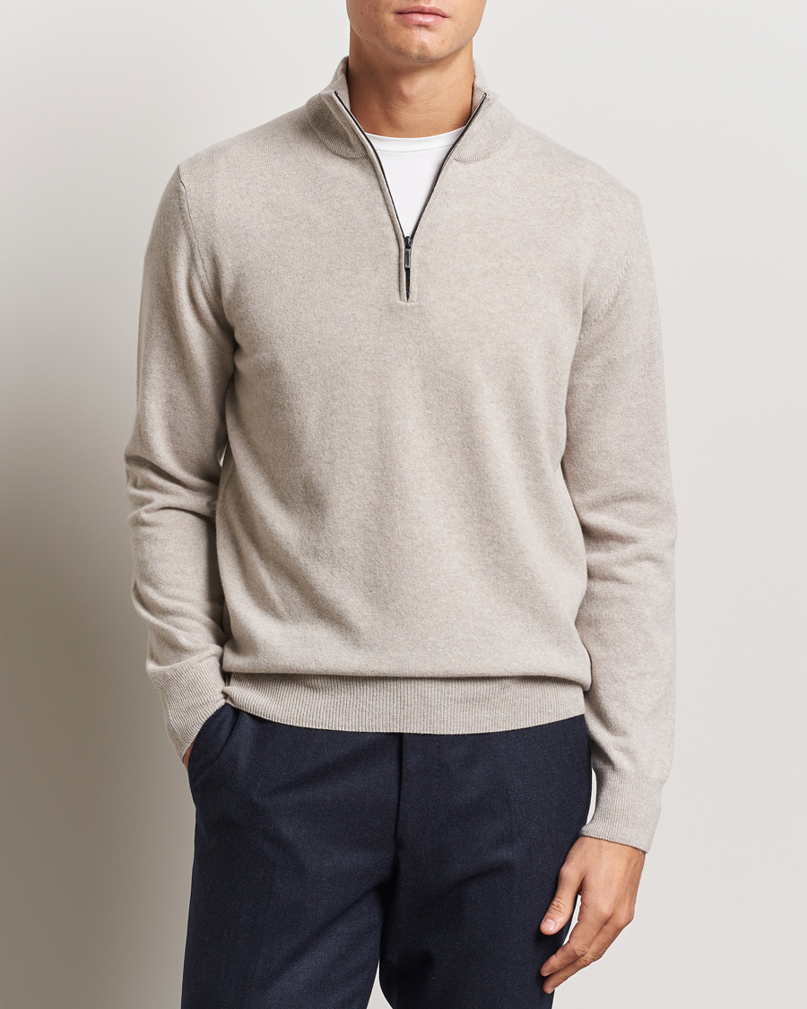 Herre | Gensere | Morgano | Wool/Cashmere Half-Zip Beige