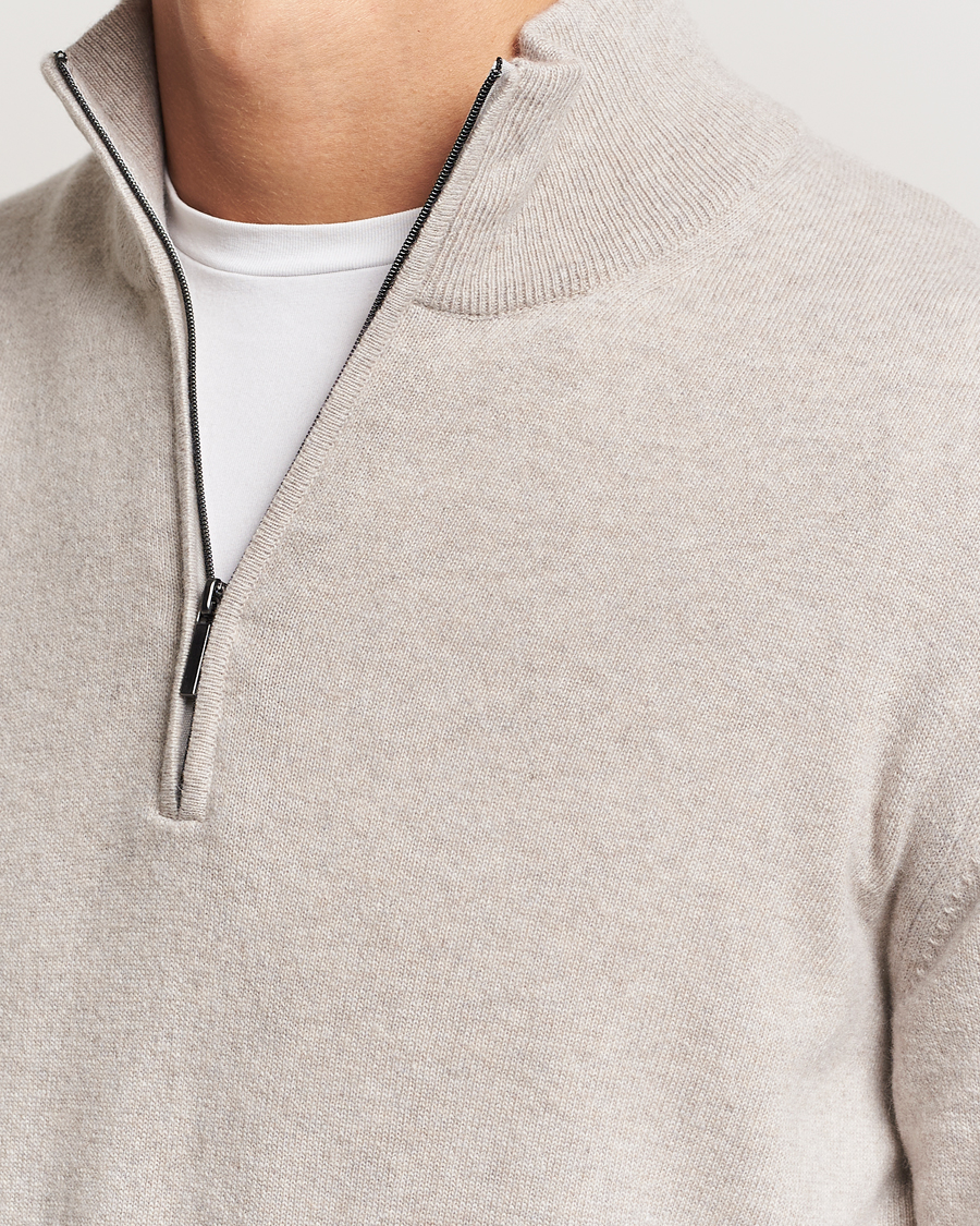 Herre | Gensere | Morgano | Wool/Cashmere Half-Zip Beige