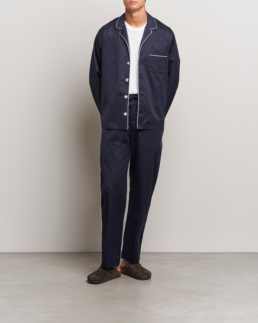 Herre | Pyjamaser og badekåper | Tekla | Sateen Pyjama Shirt Chelsea Navy