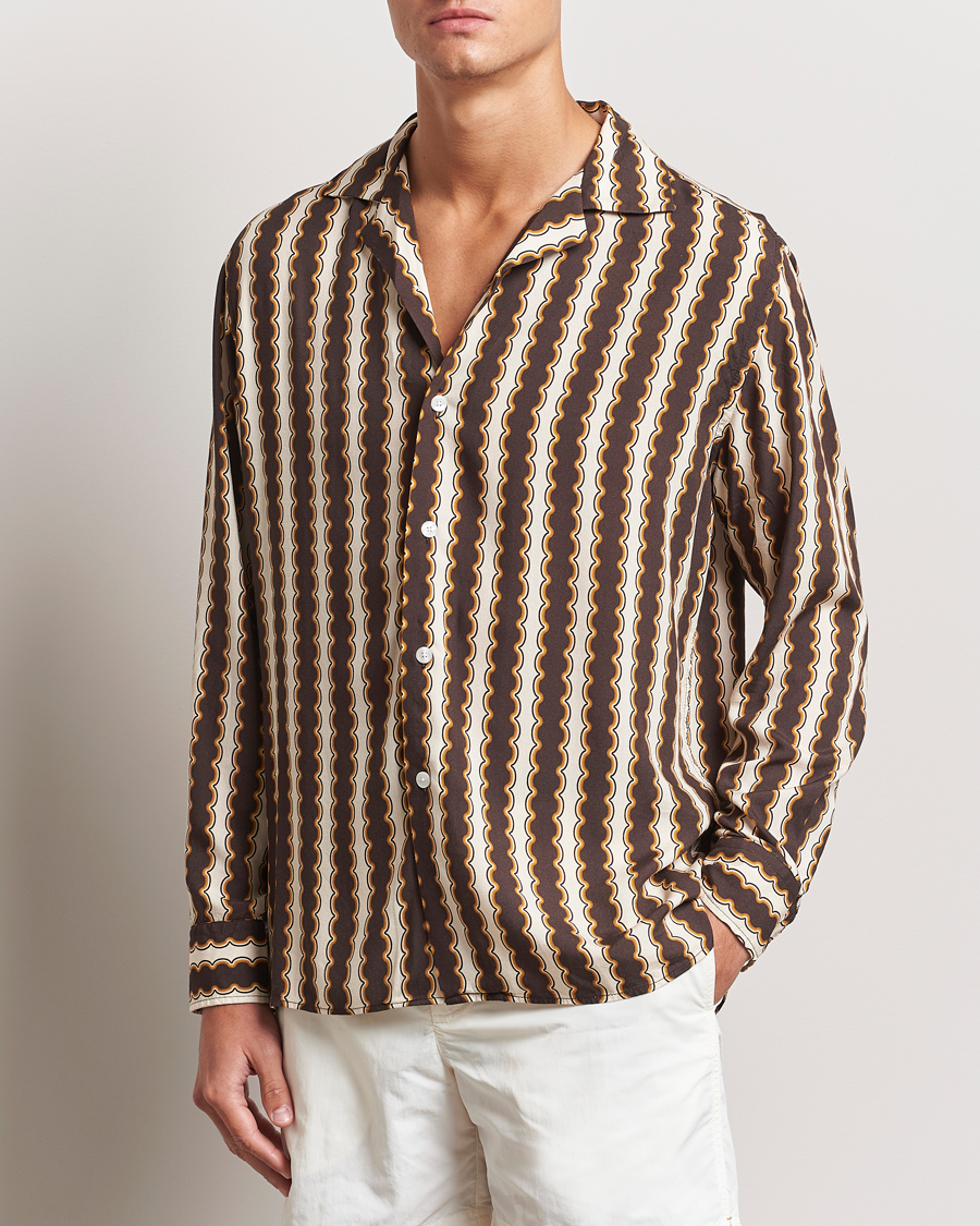 Herre | Skjorter | OAS | Rapallo Long Sleeve Viscose Shirt Brown/Beige