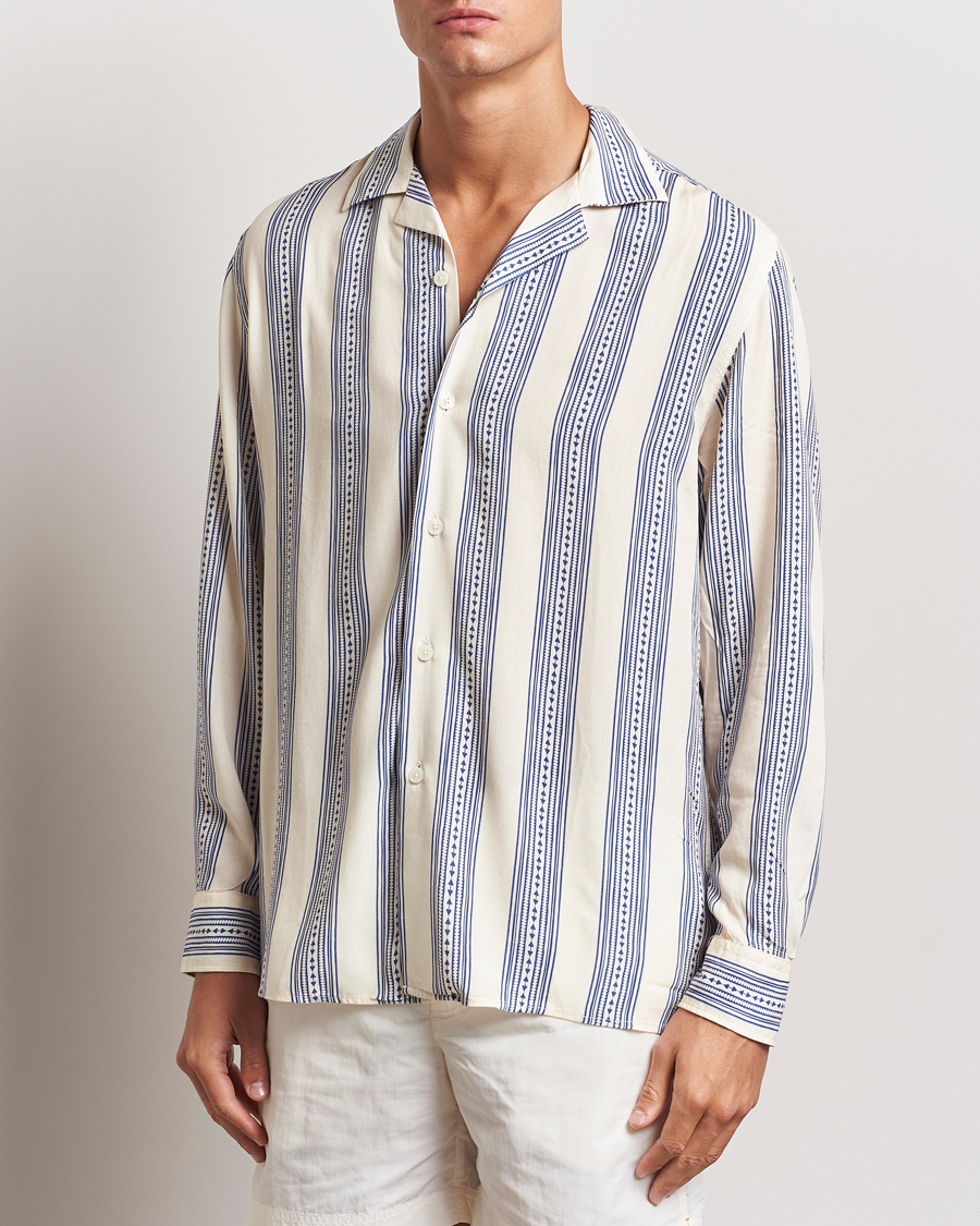 Herre | Skjorter | OAS | Havana Long Sleeve Viscose Shirt Blue/White