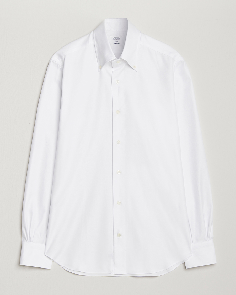 Herre | Skjorter | Mazzarelli | Soft Twill Button Down Shirt White