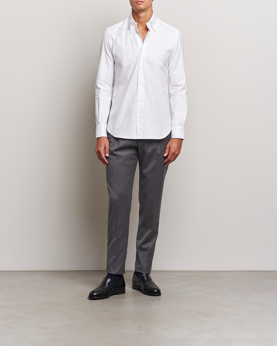 Herre | Skjorter | Mazzarelli | Soft Twill Button Down Shirt White