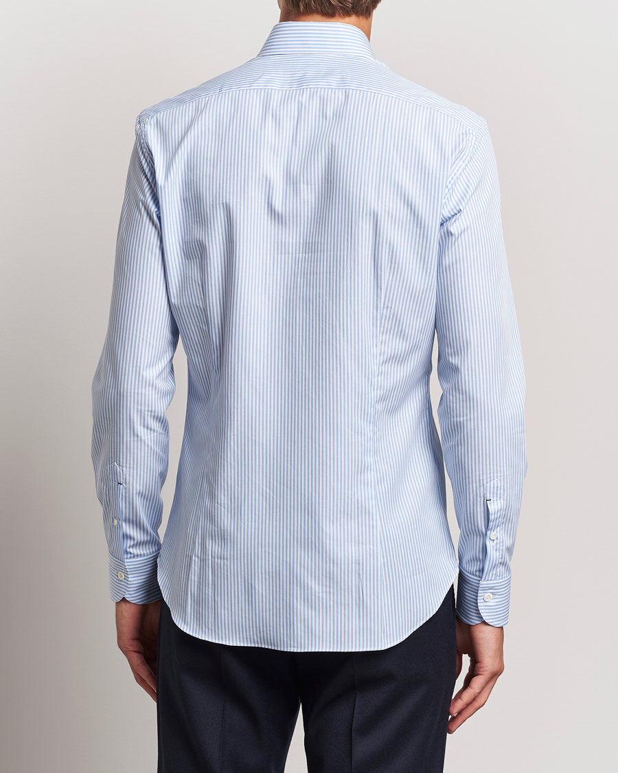 Herre | Skjorter | Mazzarelli | Soft Cotton Striped Button Down Shirt Light Blue