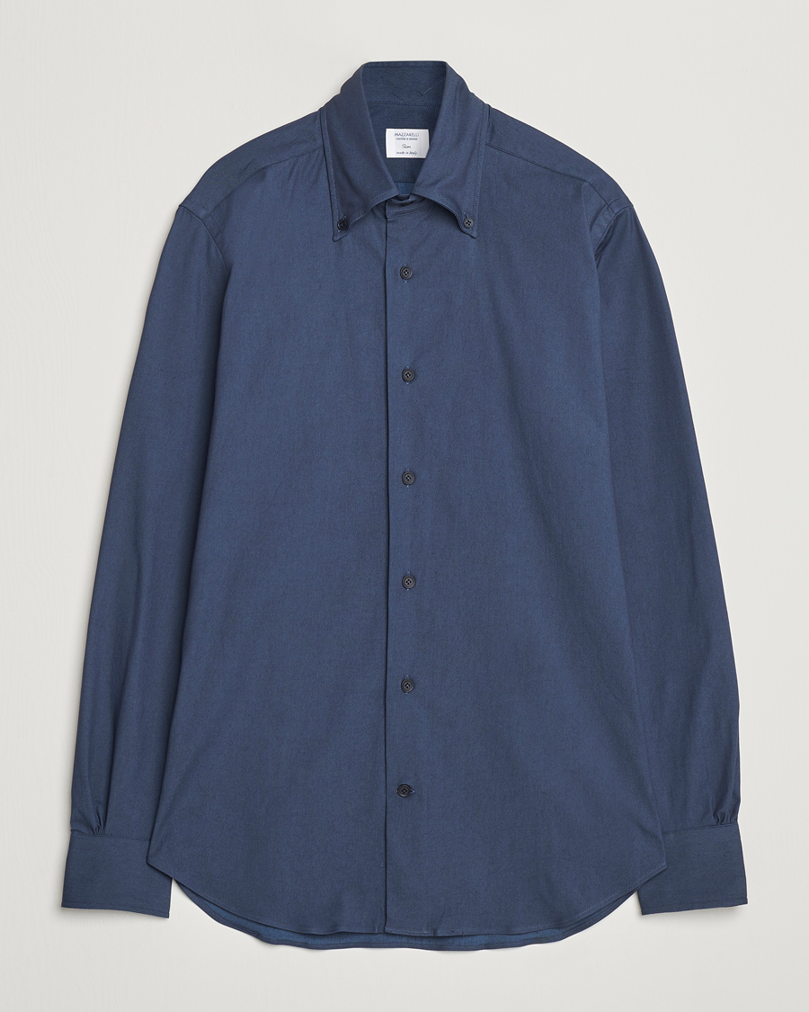 Herre | Skjorter | Mazzarelli | Soft Garment Dyed Button Down Shirt Navy