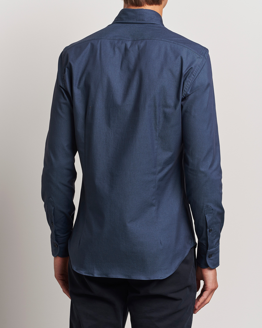 Herre | Skjorter | Mazzarelli | Soft Garment Dyed Button Down Shirt Navy
