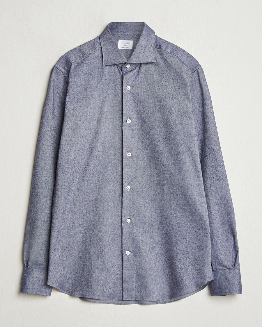 Herre | Skjorter | Mazzarelli | Soft Flannel Cut Away Shirt Dark Blue