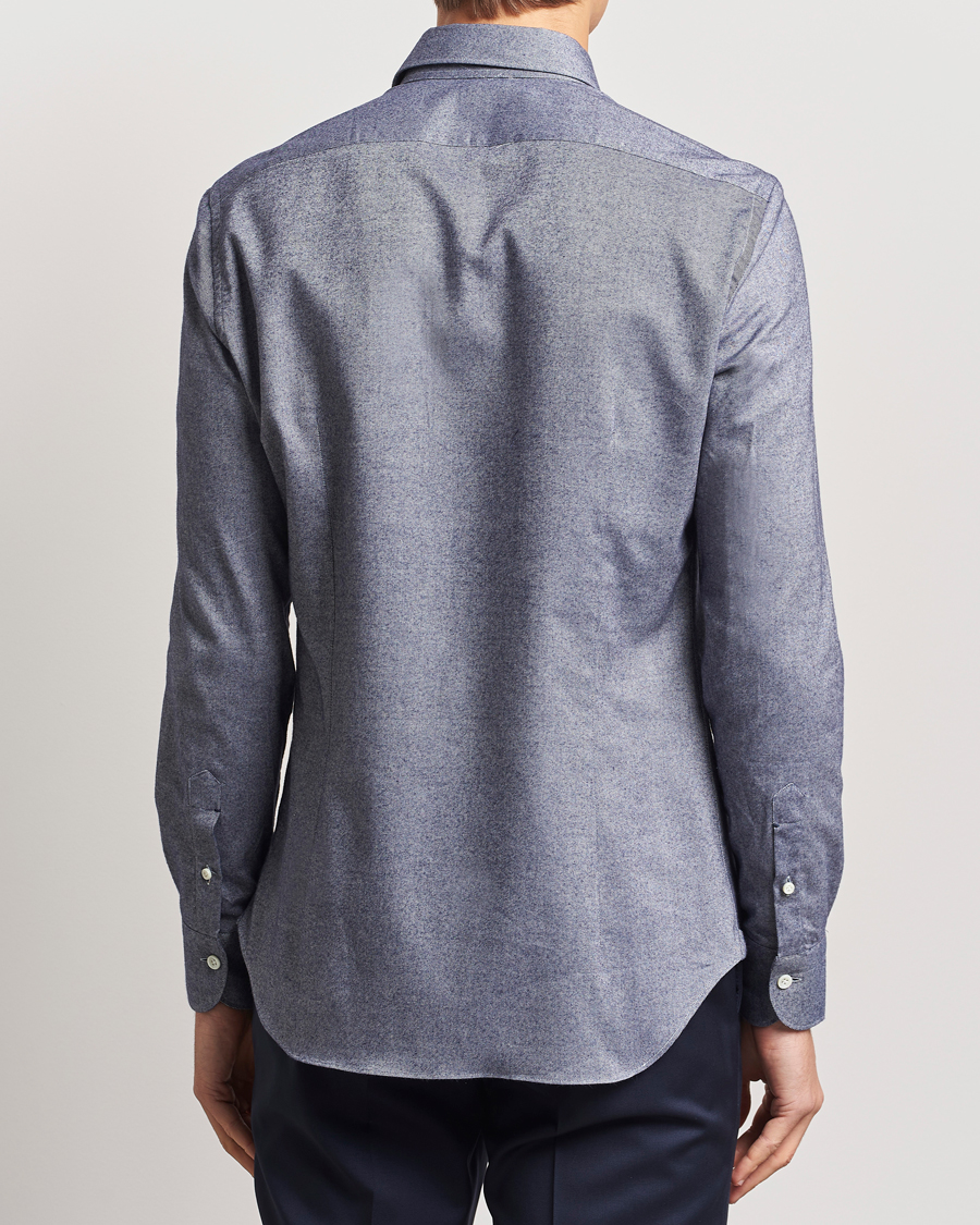 Herre | Skjorter | Mazzarelli | Soft Flannel Cut Away Shirt Dark Blue