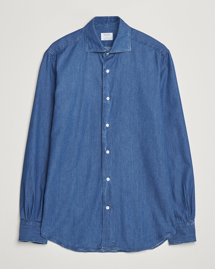 Herre | Skjorter | Mazzarelli | Soft Cotton Denim Shirt Stone Wash