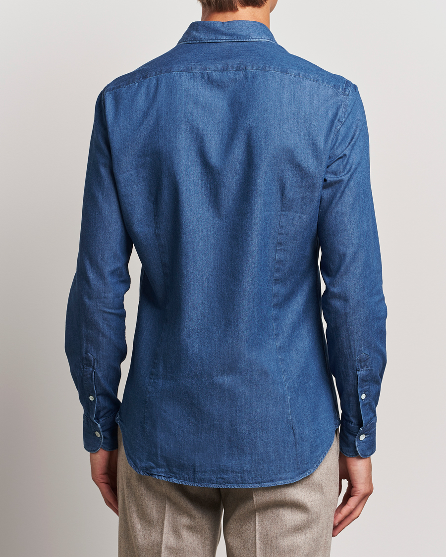 Herre | Skjorter | Mazzarelli | Soft Cotton Denim Shirt Stone Wash