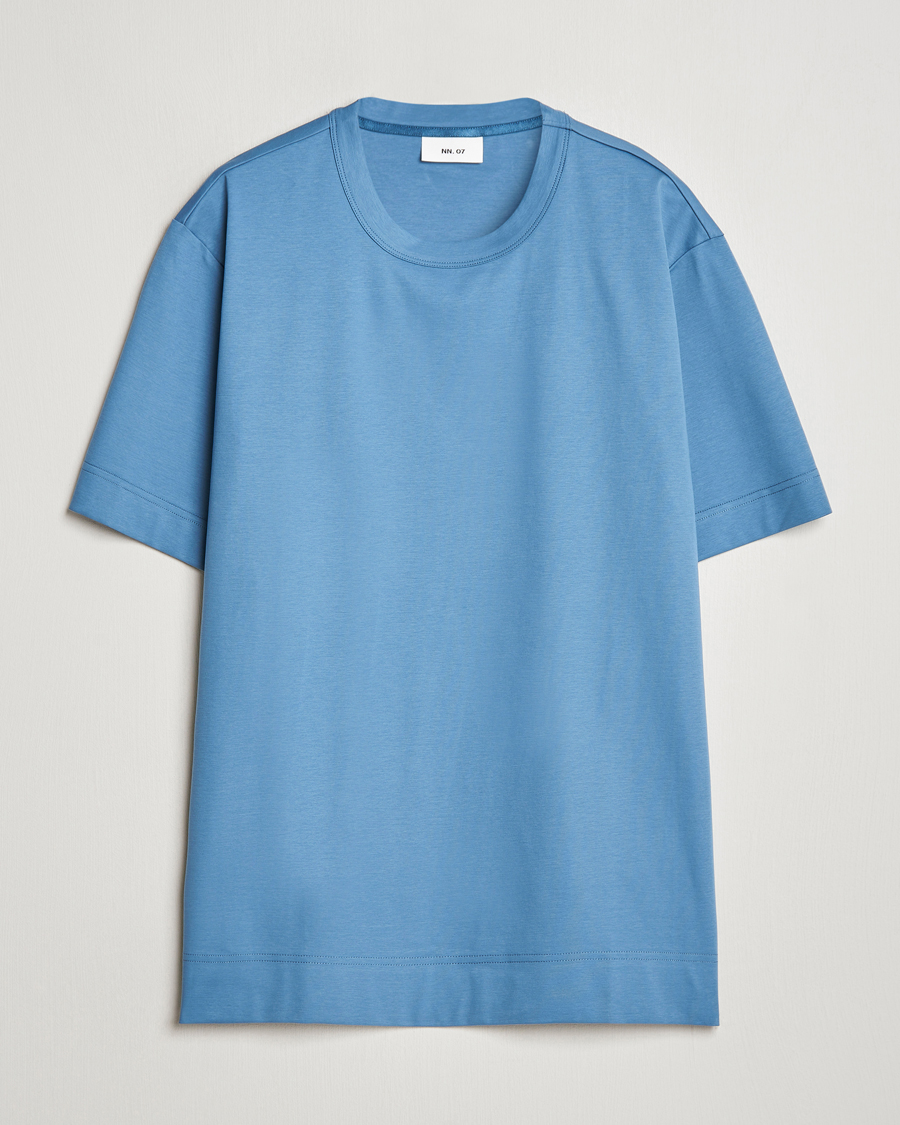 Herre | T-Shirts | NN07 | Pedro Mercerized Crew Neck T-Shirt Blue Jasper