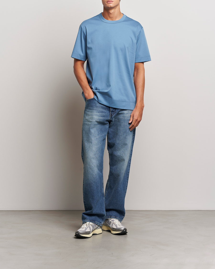 Herre | T-Shirts | NN07 | Pedro Mercerized Crew Neck T-Shirt Blue Jasper