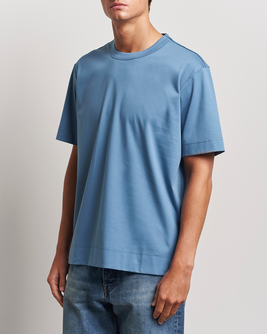 Herre | T-Shirts | NN07 | Pedro Mercerized Crew Neck T-Shirt Blue Jasper